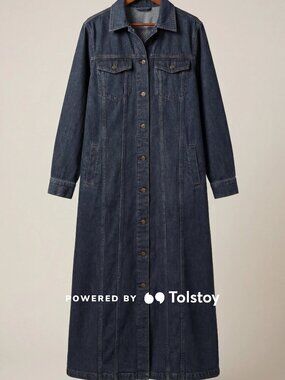 Zara Denim Button Front Long Sleeve Midi/Maxi Shirt Dress L